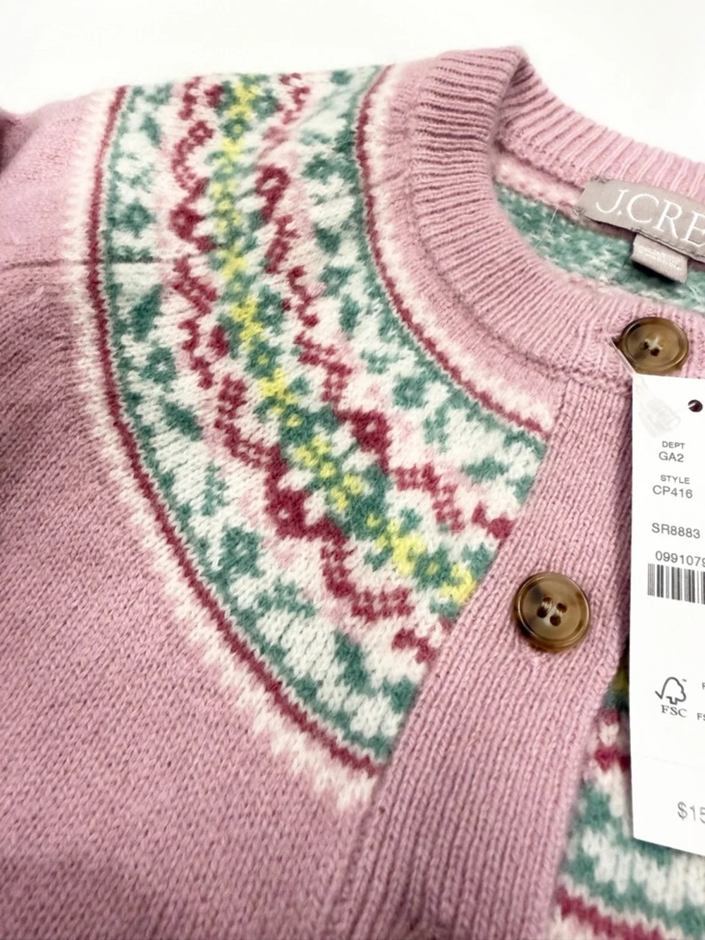 J.Crew Fair Isle Nordic Cardigan Pink Multi Wool NWT XS $158 CP416 - Picture 5 of 8